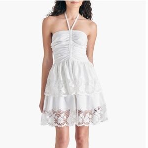 Steve Madden White Robyn Layered Lace Ruffle Halter Dress, Size XS